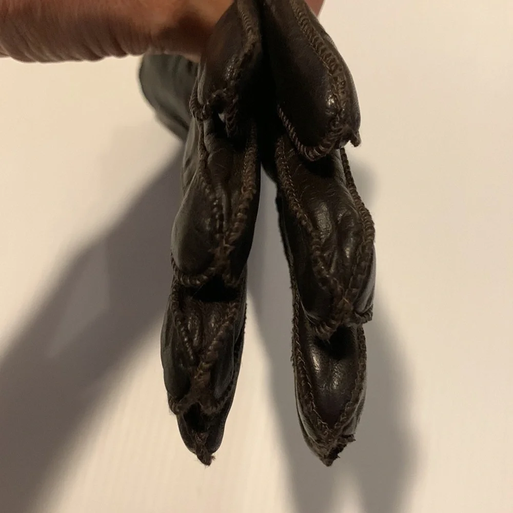 DARK Brown Leather Gloves with Lining Size M